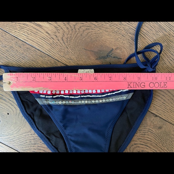 NWT BEACH JOY 2 Pc Navy, Red & White Beaded & Sequin String Bikini Set Sz Small - Picture 8 of 9